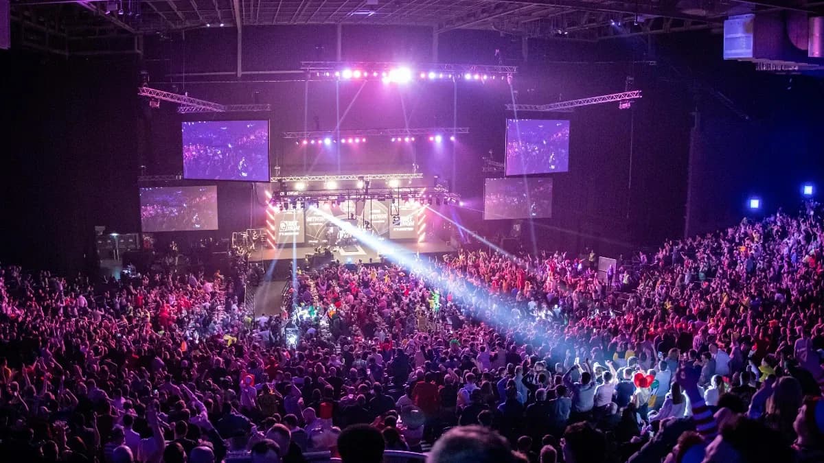 PDC darts stage with player walk-on and branded board sports advertising opportunities - World Sports Advertising